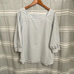 TIME AND TRU / Blue & White Striped Linen Blend 3/4 Sleeve Blouse Size M(8/10)